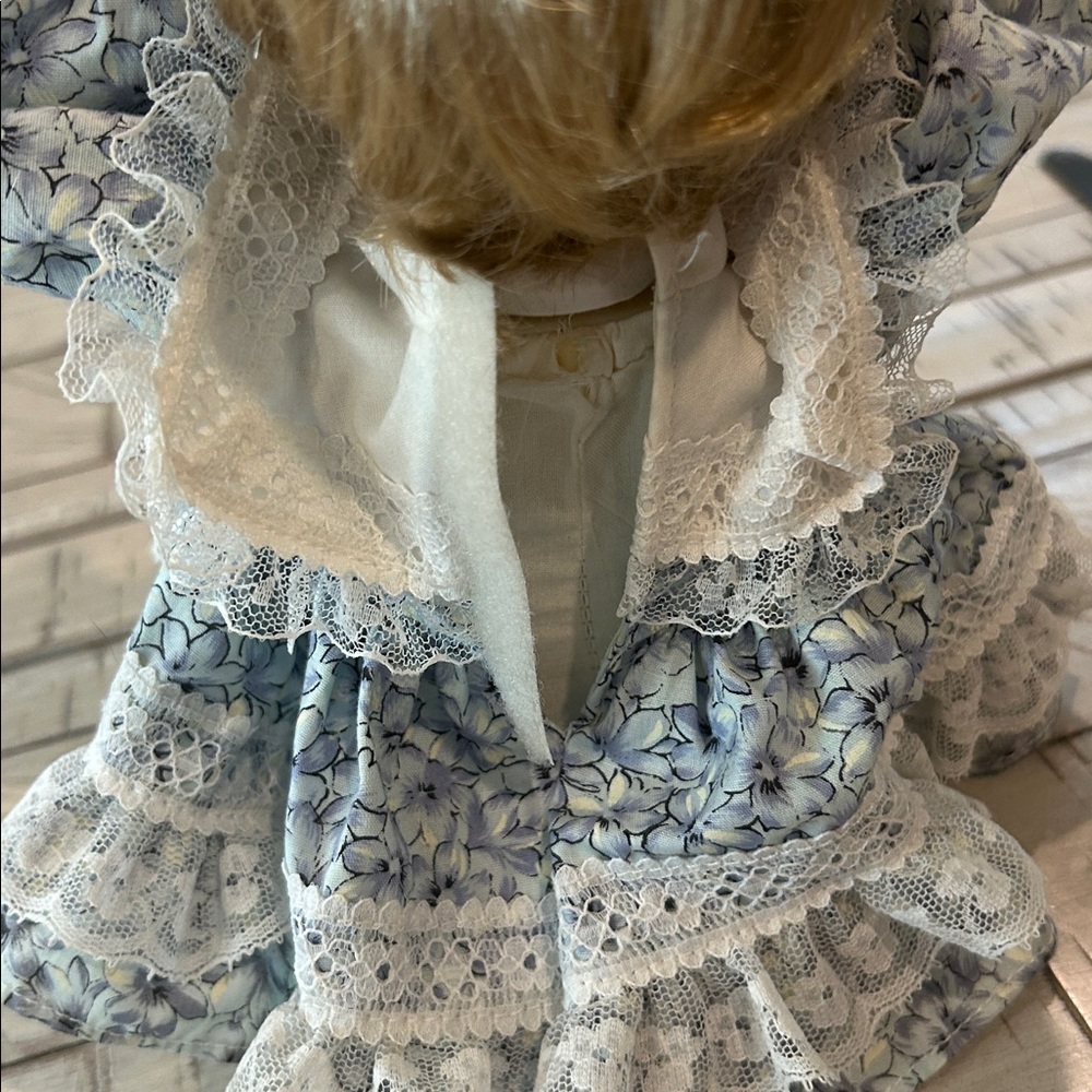 Collectible Porcelain Blonde Doll with Music Box  Lace Trimmed Dress & Bloomers - Picture 12 of 13
